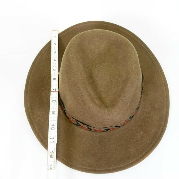 LITE FELT Women Brown Beige Felted Hat XL Braided Strap Wide brim 100% Wool Cozy - Picture 9 of 10